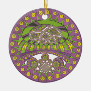 Afrikansk Lila och Gult Kaleidoscope Traditional Julgransprydnad Keramik