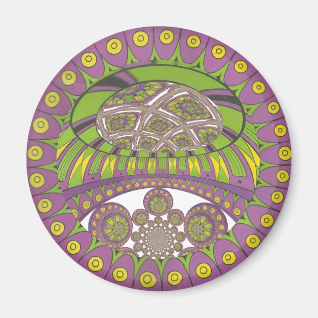 Afrikansk Lila och Gult Kaleidoscope Traditional Magnet (Framsidan)