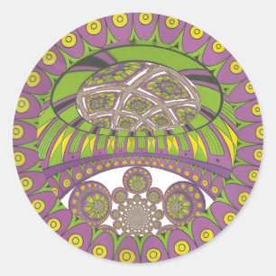 Afrikansk Lila och Gult Kaleidoscope Traditional Runt Klistermärke
