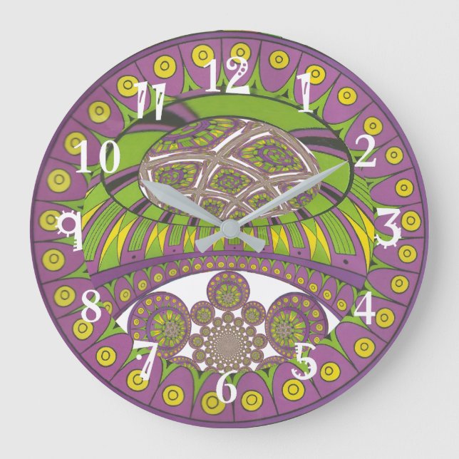 Afrikansk Lila och Gult Kaleidoscope Traditional Stor Klocka (Framsida)