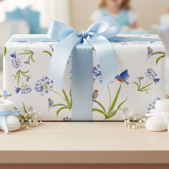 Afrikansk lilja med blåfågel mamma och unge presentpapper (Skapare uppladdad)