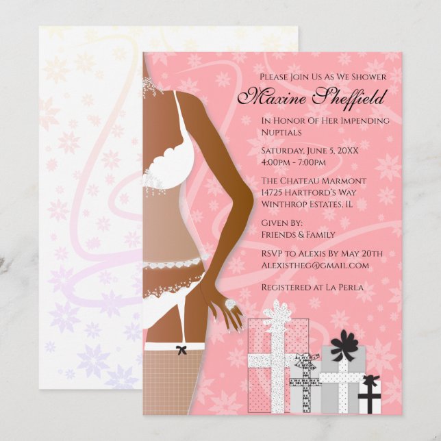Afrikansk Lingerie Möhippa Ro Rosa Inbjudningar (Fram/baksida)