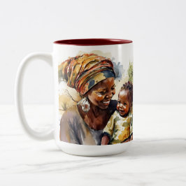 Afrikansk mamma och bebis-mugg Två-Tonad mugg