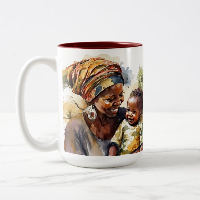 Afrikansk mamma och bebis-mugg Två-Tonad mugg (Vänster)