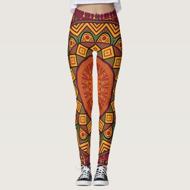 Afrikansk mandala, polynesisk cirkulär design. leggings (Framsida)