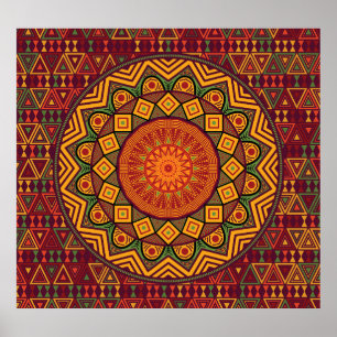 Afrikansk mandala, polynesisk cirkulär design. poster