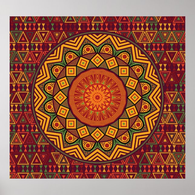 Afrikansk mandala, polynesisk cirkulär design. poster (Framsidan)