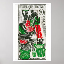 Afrikansk marknad konsttryck Vintage Kongo frimärk Poster