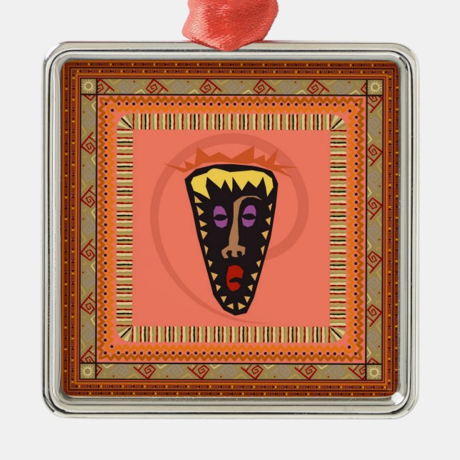 Afrikansk mask julgransprydnad metall (Framsidan)