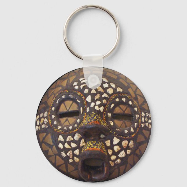 Afrikansk mask med cowrie-snäckor nyckelring (Framsida)