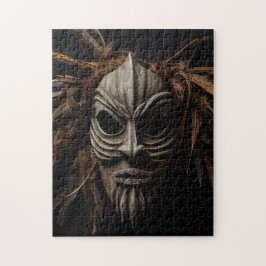 Afrikansk mask med fjädrar och struktur pussel