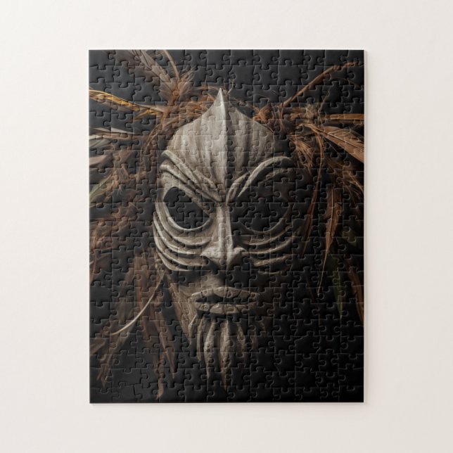 Afrikansk mask med fjädrar och struktur pussel (Vertikal)