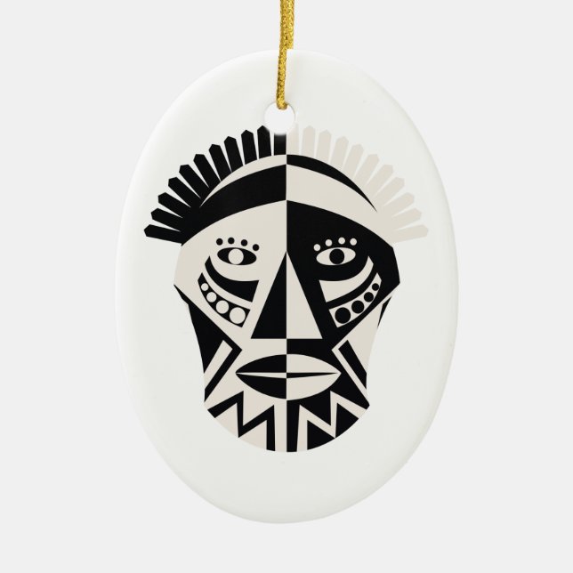 Afrikansk mask primitiv folkkonst julgransprydnad keramik (Framsidan)
