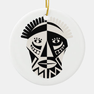 Afrikansk mask primitiv folkkonst julgransprydnad keramik