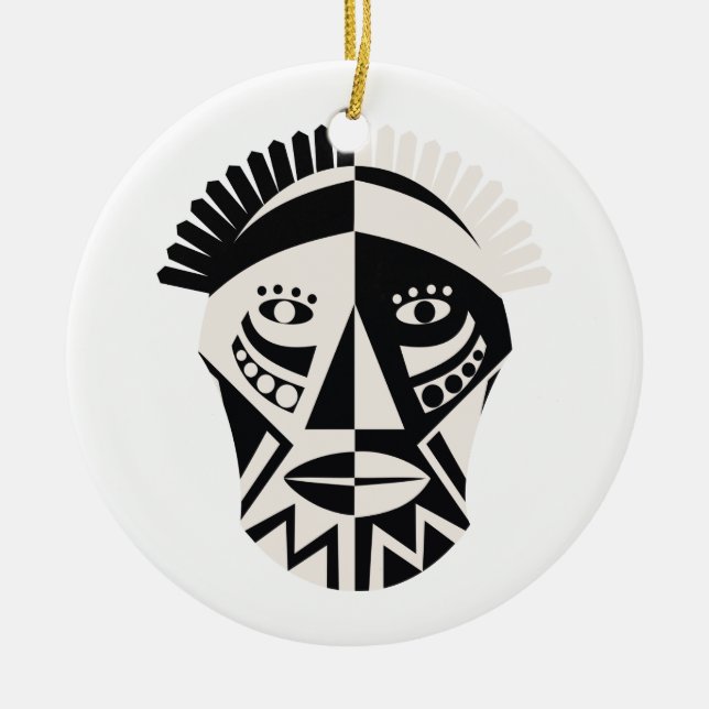 Afrikansk mask primitiv folkkonst julgransprydnad keramik (Framsidan)