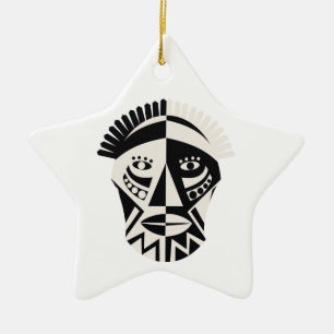 Afrikansk mask primitiv folkkonst julgransprydnad keramik