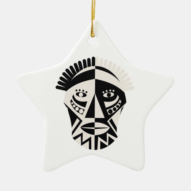 Afrikansk mask primitiv folkkonst julgransprydnad keramik (Framsidan)