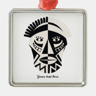 Afrikansk mask primitiv folkkonst julgransprydnad metall