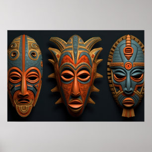 Afrikansk maska i orange och turkoblått poster