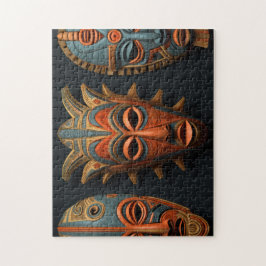 Afrikansk maska i orange och turkoblått pussel