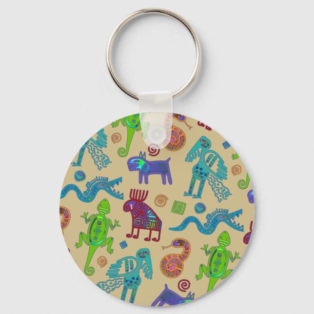 Afrikansk mexikansk kulturprimitiv stam Mönster 1 Nyckelring (Framsida)