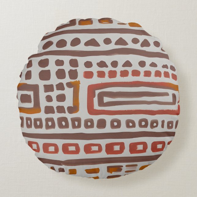 Afrikansk mudcloth Ethnic Mönster Rund Kudde (Framsidan)