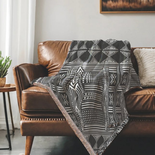 Afrikansk mudcloth Inspired Geometric Mönster Filt (Skapare uppladdad)