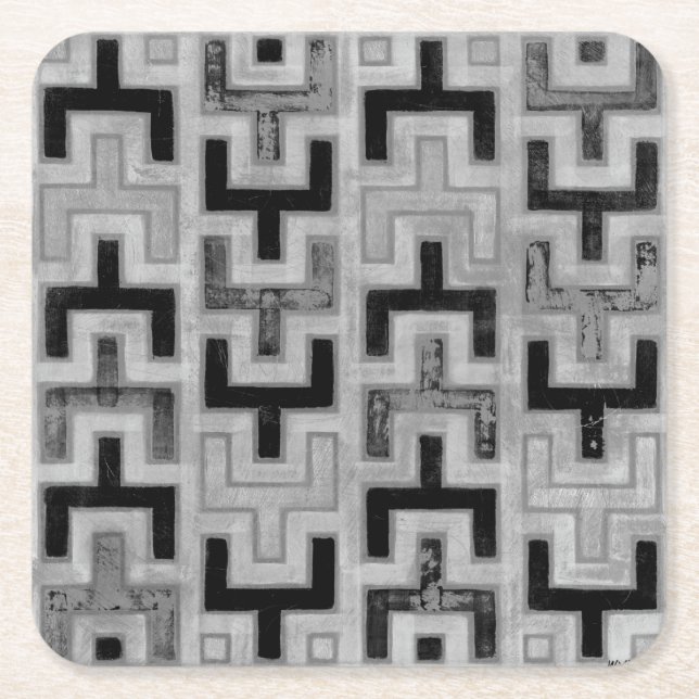 Afrikansk mudduth Textile med Geometric Mönster Underlägg Papper Kvadrat (Framsidan)