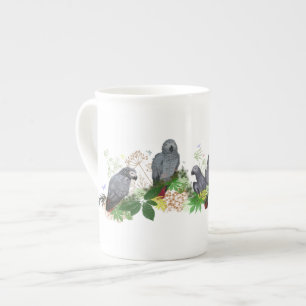Afrikansk mugg för grå färgpapegojaparty benporslin mugg