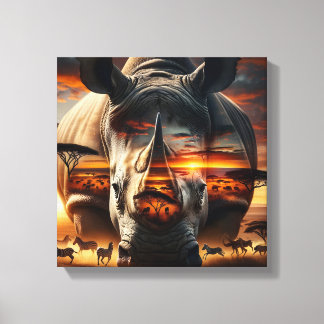 Afrikansk Noshörning Bushveld Solnedgång canvas