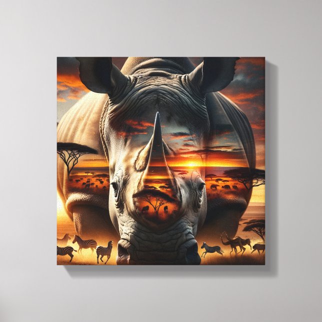 Afrikansk Noshörning Bushveld Solnedgång canvas (Framsida)