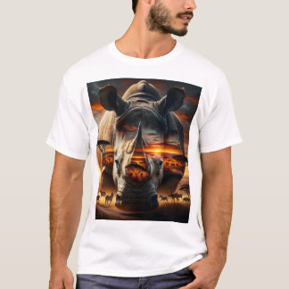 Afrikansk Noshörning & Giraff bakre Bushveld Solne T Shirt