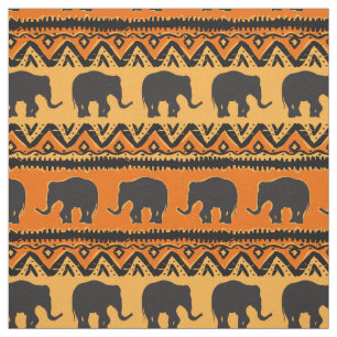 Afrikansk Orange, svart elefant Mönster Tyg