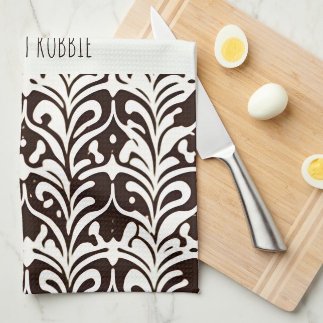 Afrikansk ornament Black White Mönster Kökshandduk (Vikt i Fjärdedel)