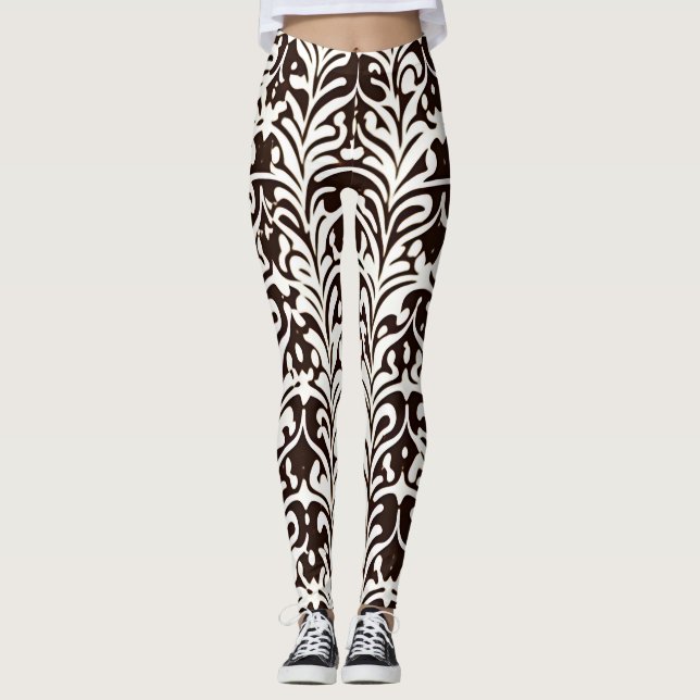Afrikansk ornament Black White Mönster Leggings (Framsida)