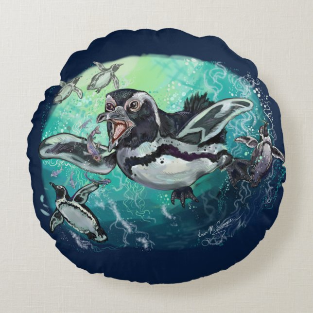 Afrikansk Penguin-fiskesamma Rund Kudde (Framsidan)