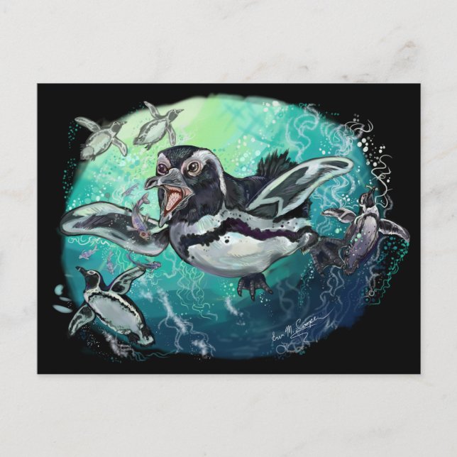 Afrikansk Penguin-fiskesamma Vykort (Framsida)