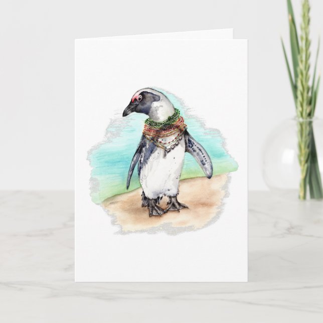 Afrikansk penguin på en beach helgkort (Framsida)