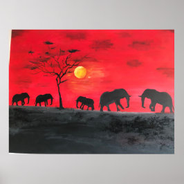 Afrikansk platt, elefant Painting Wall Art Poster