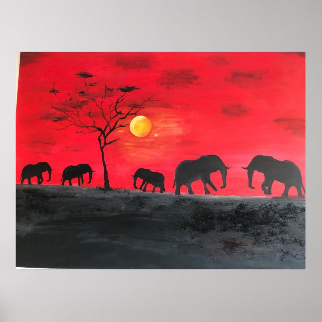 Afrikansk platt, elefant Painting Wall Art Poster (Framsidan)