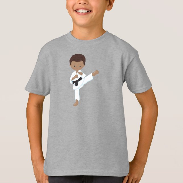 Afrikansk pojke, Karate Boy, Black Bälte, Kata T Shirt (Framsida)