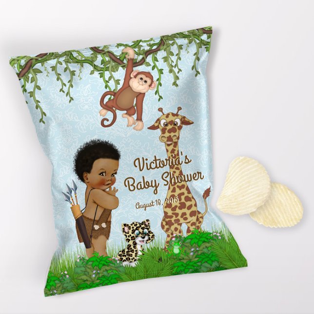 Afrikansk Pojke Safari Baby Shower Chipspåse Omsla Reklamblad (1 ounce snack bag wrapper flyer. )