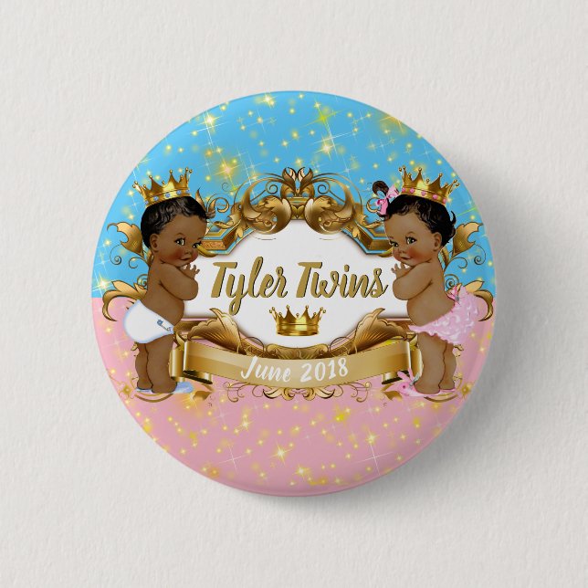 Afrikansk Prince/Princess Rosa|Blue|Glitter Button Knapp (Framsida)