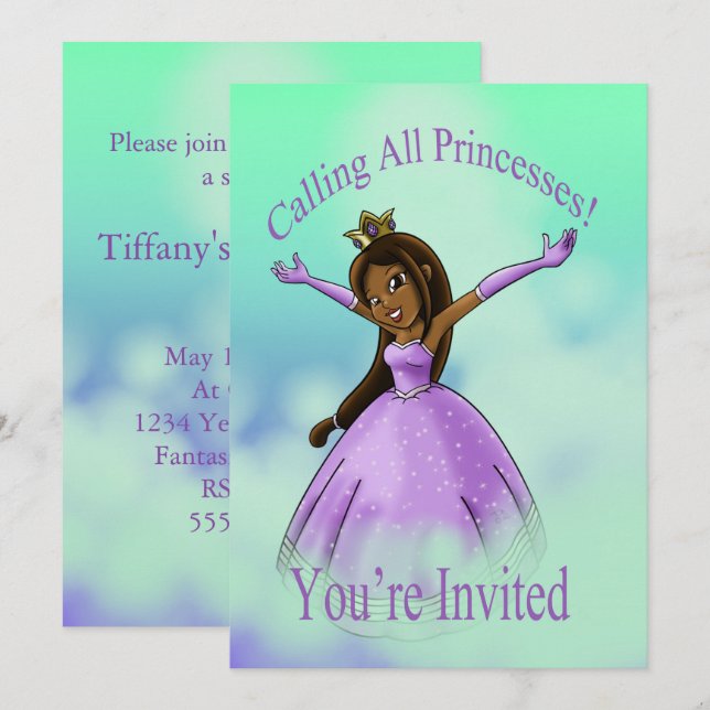 Afrikansk princess Birthday Inbjudningar (Fram/baksida)