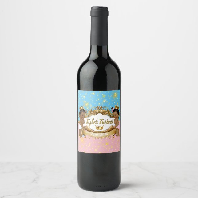 Afrikansk prins/prinsessa Rosa/Blå Gnistra-etikett Vinflaska Etikett (Framsida)