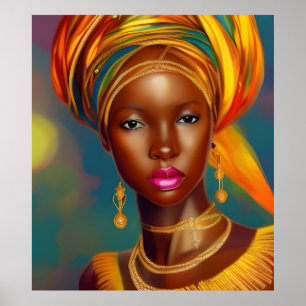 Afrikansk prinsessa kvinna 2 guldsmycken affisch