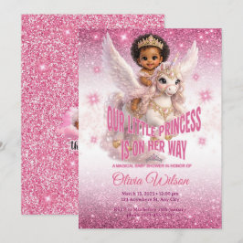Afrikansk prinsessa på enhörning Rosa Babyfirande Inbjudningar