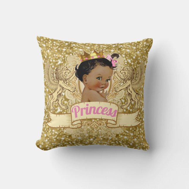 Afrikansk prinsessa rosa och guld glitter kudde (Framsida)