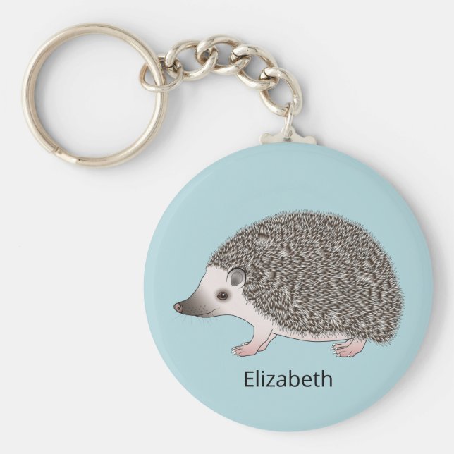 Afrikansk pygmy Hedgehog Tecknad design med Namn Nyckelring (Framsidan)