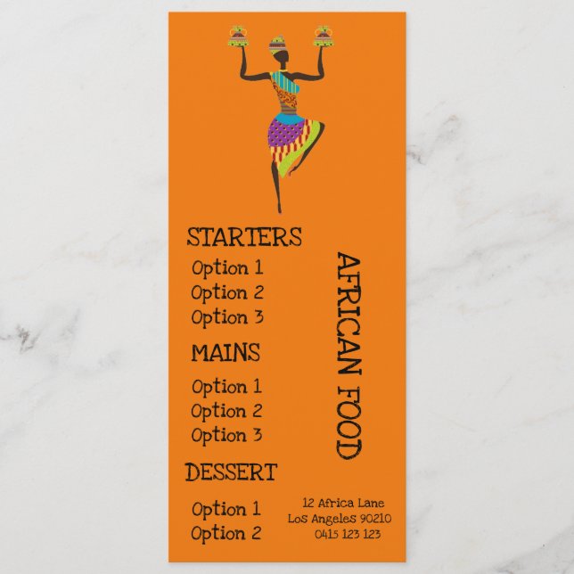 Afrikansk restaurang middagsmeny meny (Framsida)